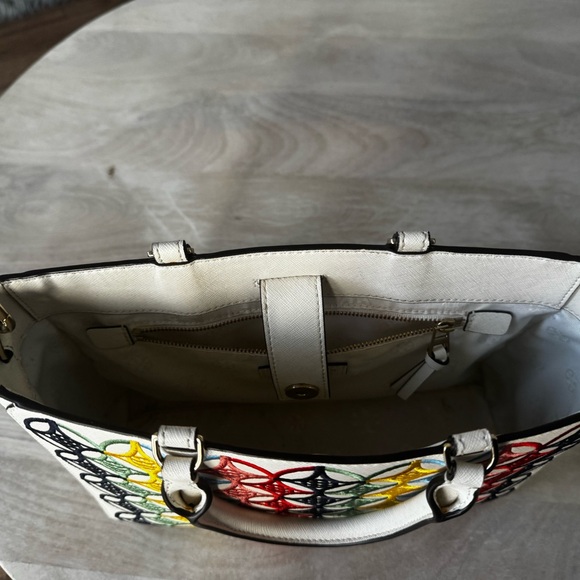 Tory Burch Robinson embroidered small zip tote bag ivory saffiano leather - Picture 8 of 10